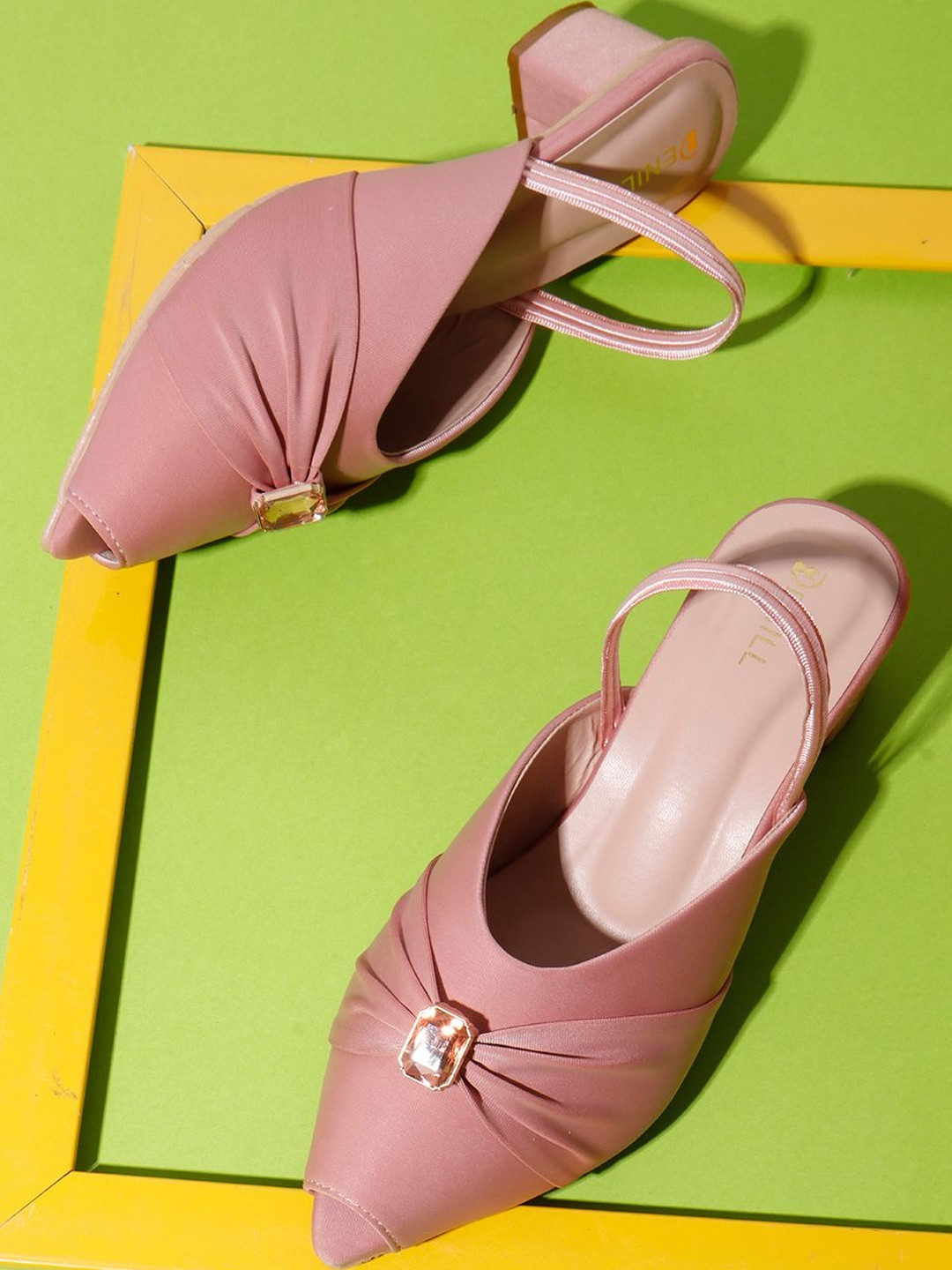 Denill Women Gemstone Buckle Peep Toe TPR Block Sandals