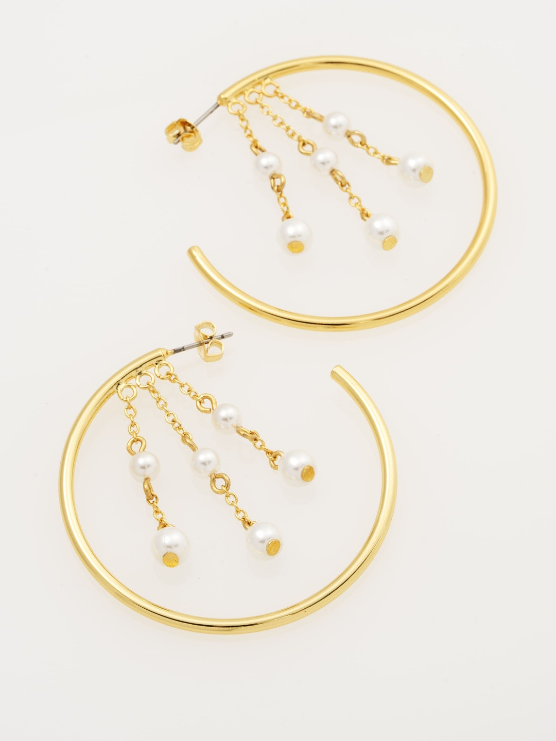 Ted Baker Gold-Plated Pearls Beaded Semi Circular Shaped Half Hoop Earrings