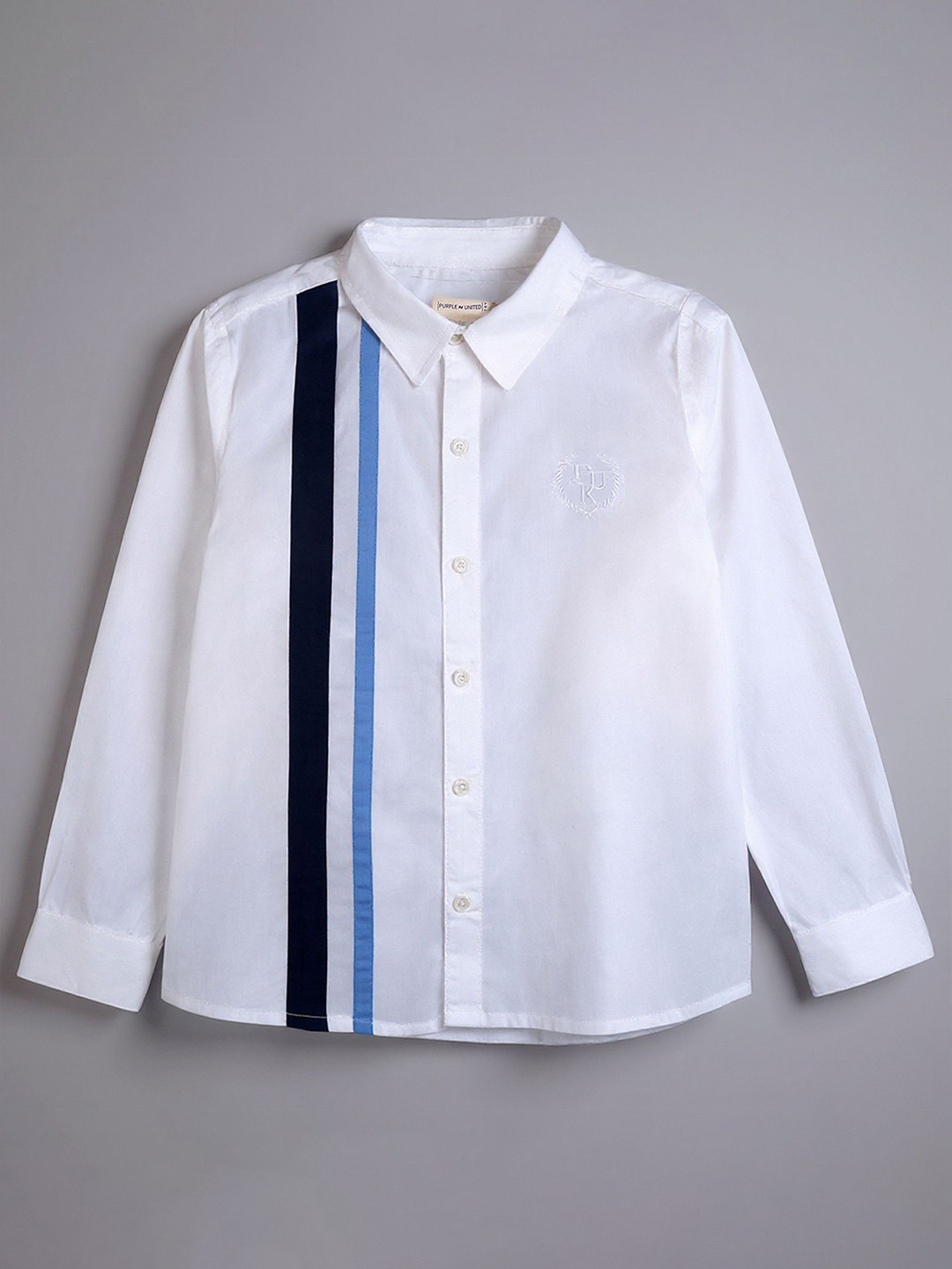 Purple United Kids Boys Vertical Striped Spread Collar Cotton Casual Shirt