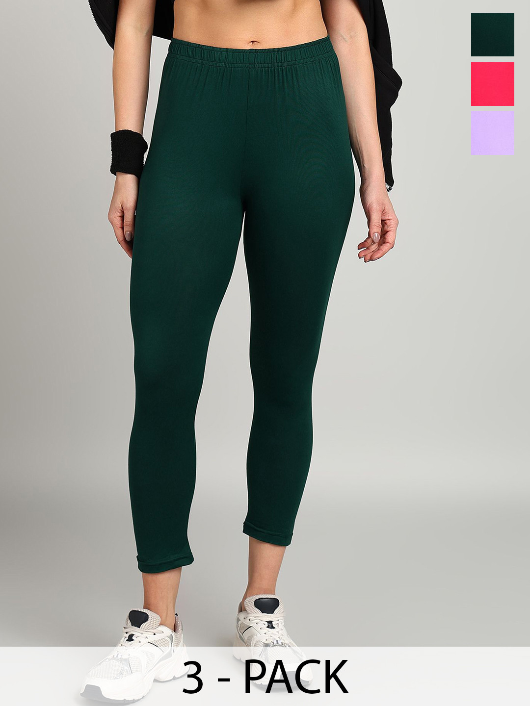 PAAVKI Women Pack Of 3 Pure Cotton Slim-Fit 2-Way Stretchable Ankle Length Leggings