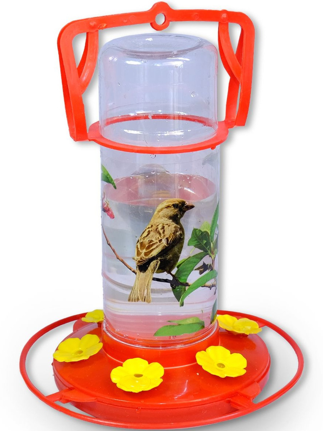 AMIJIVDAYA Red & Transparent Plastic Bird Feeder