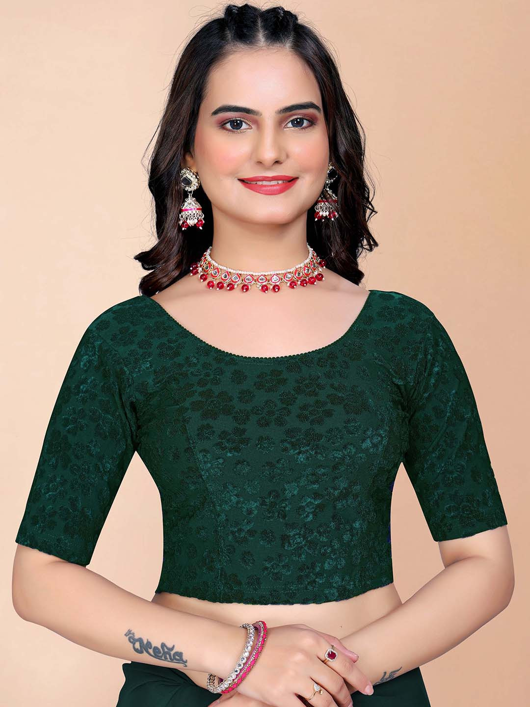 SHREEJI DESIGNER Woven Design Fully Strechable Saree Blouse
