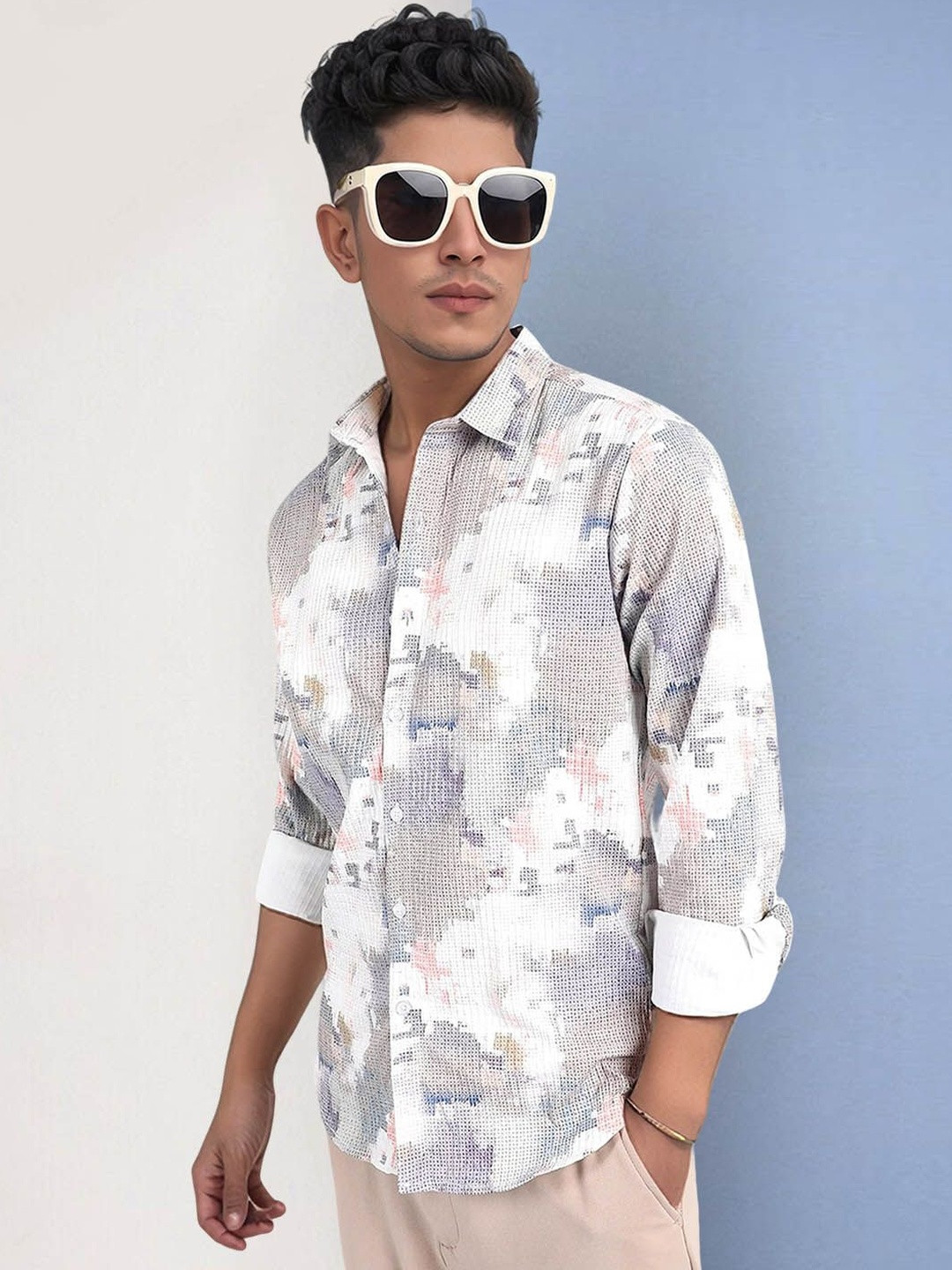 SZN Men Polyester Spread Collar Long Sleeve Regular Fit Casual Shirt