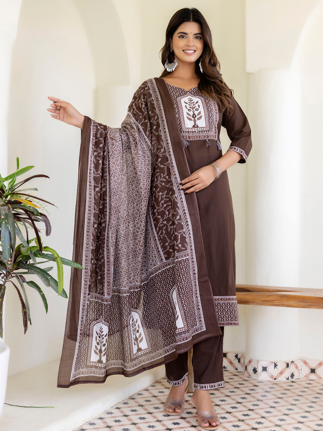 Cora Women Ethnic Motifs Printed Pure Cotton Kurta With Trousers & Dupatta Kurta Sets