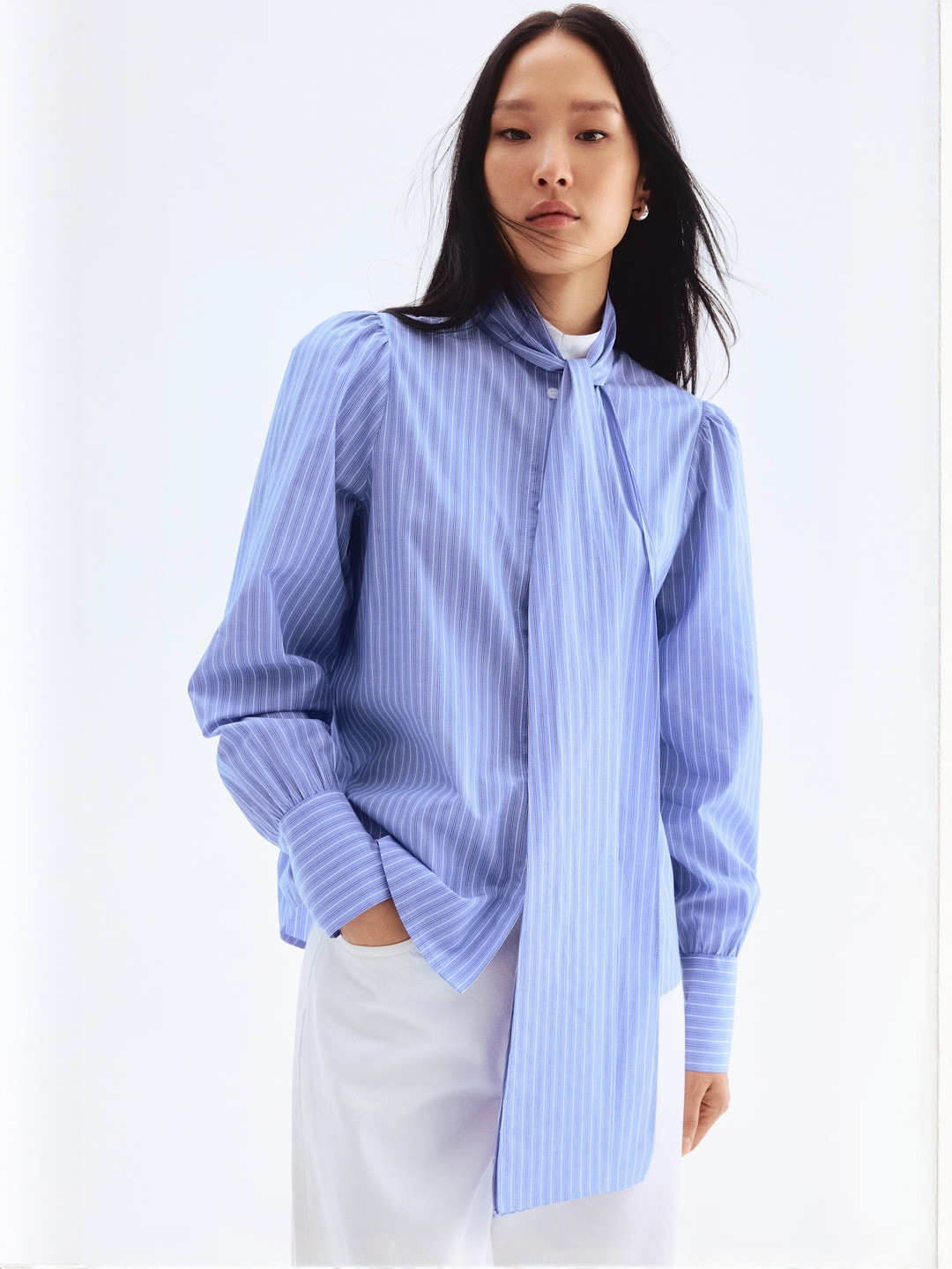 H&M Scarf-Detail Poplin Blouse