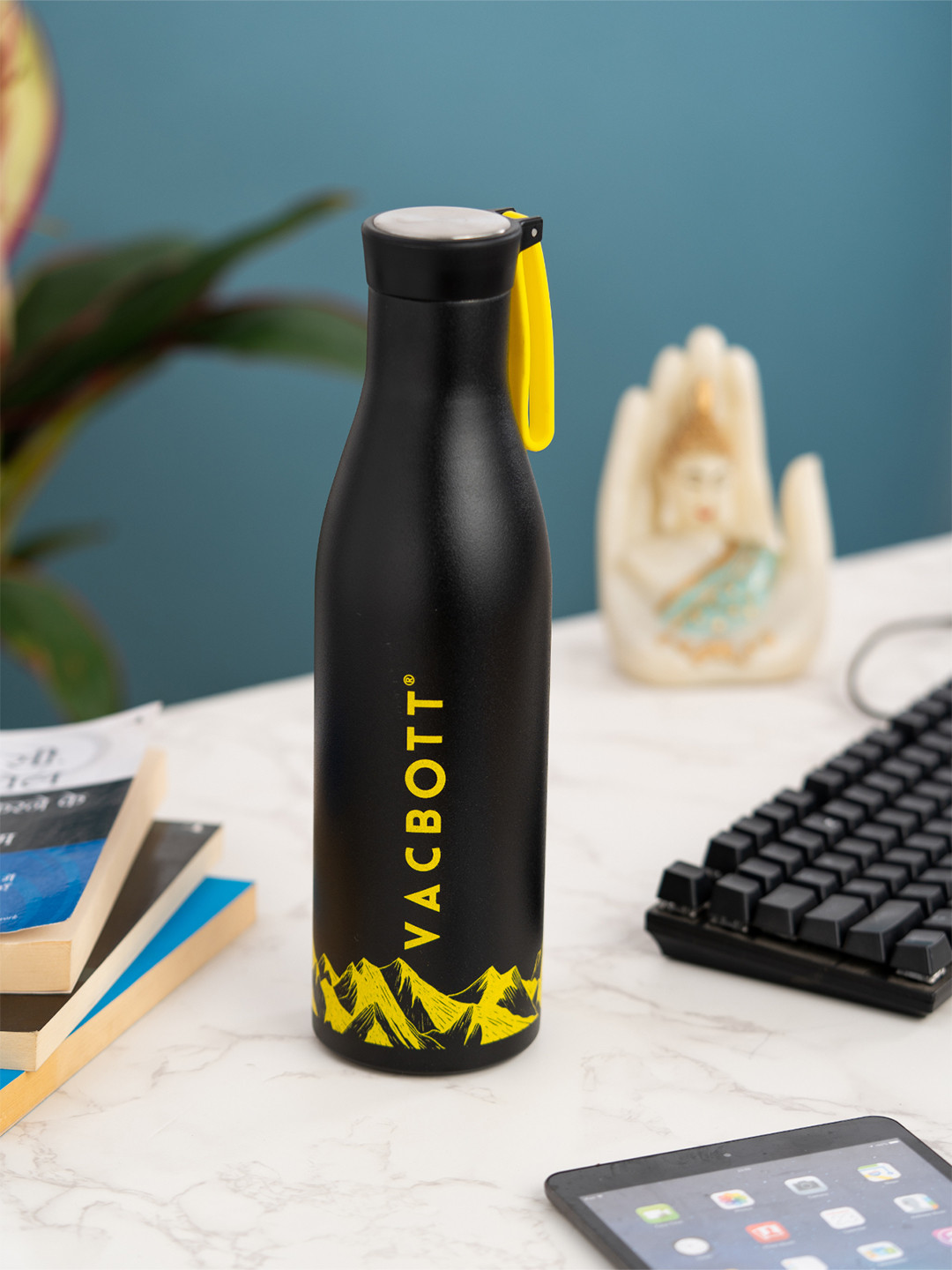 CLAY CRAFT Vacbott Black Typography Stainless Steel BPA Free Flask - 900ml