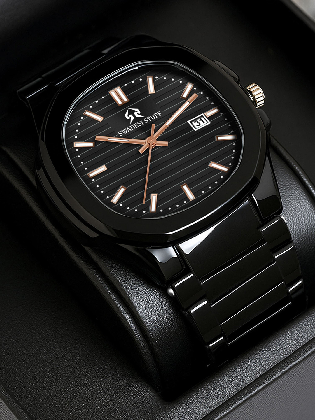 SWADESI STUFF Men Dial & Straps Analogue Watch AKASH BLACK