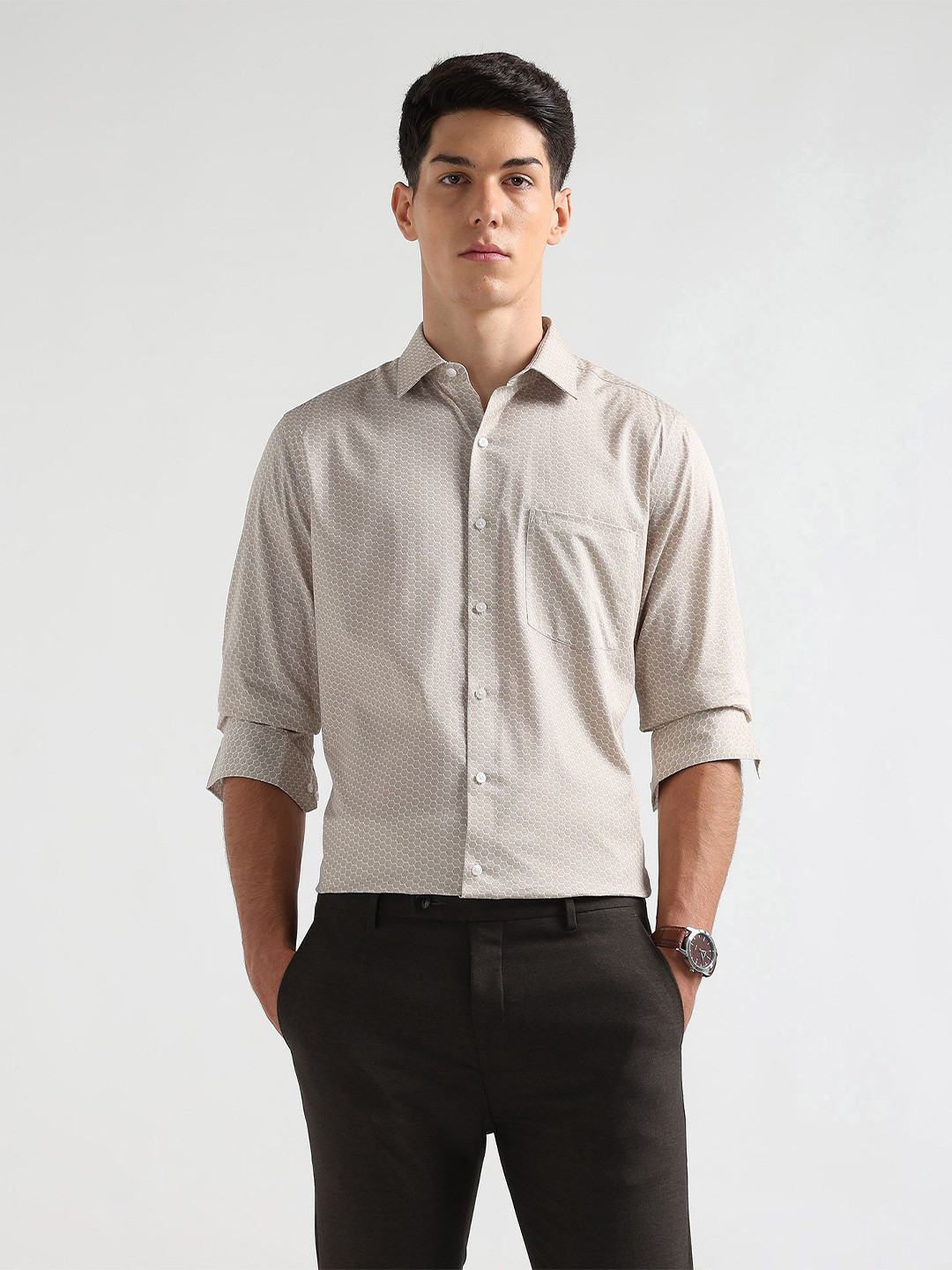 Arrow Men All Over Geometric Printed Liberty Classic Fit Casual Shirt