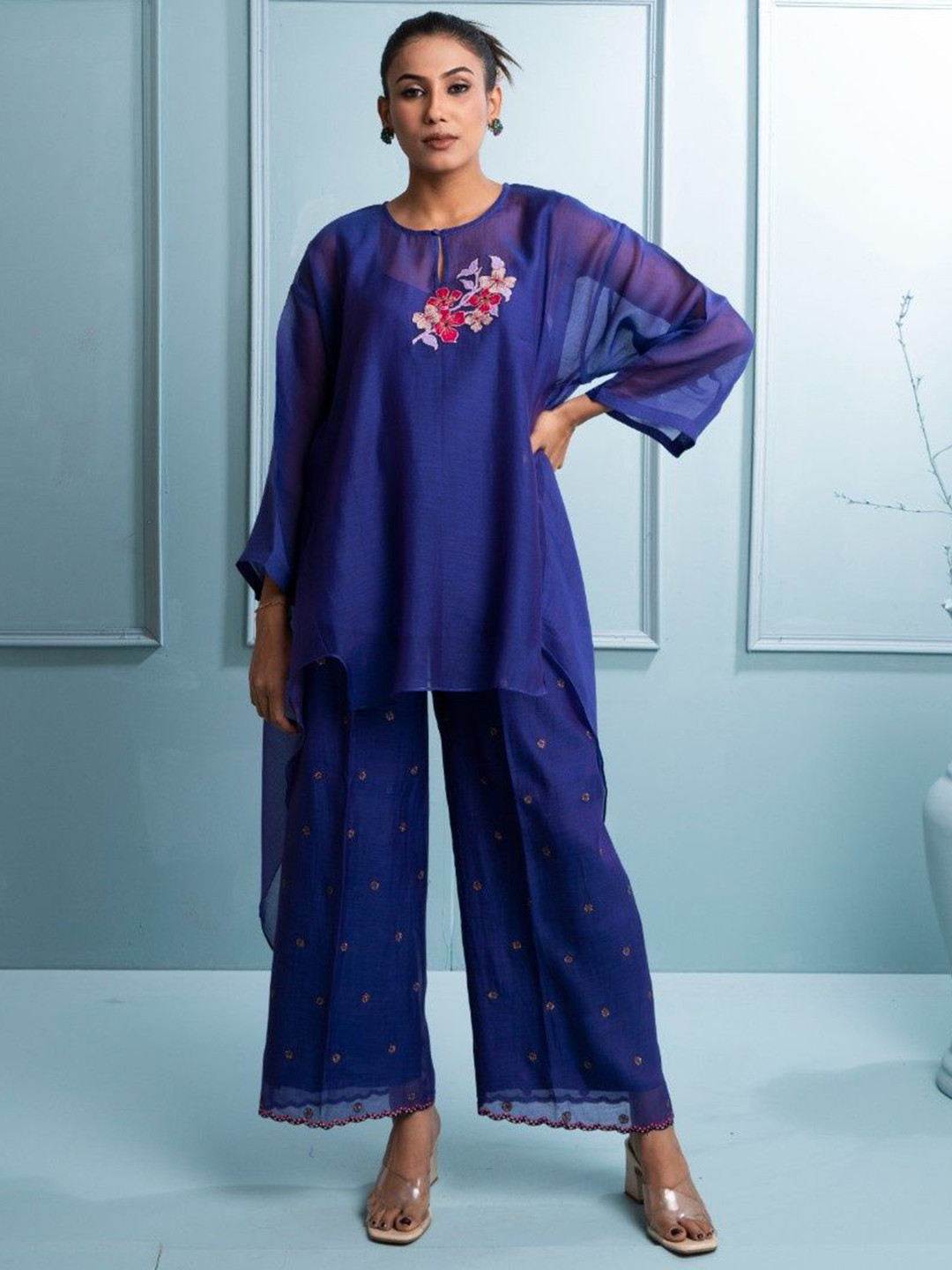 The White Tree Studio Embroidered Keyhole Neck Tunic & Trousers With Inner Co-Ords