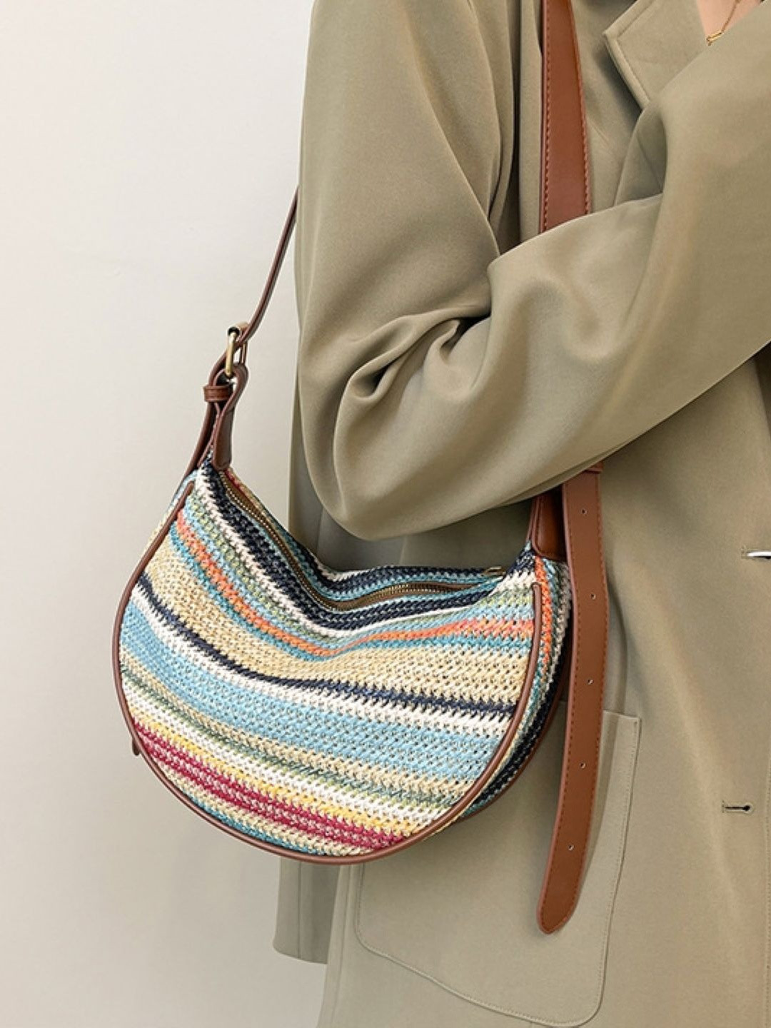 CORSICA Women Brown Multicolor Striped Swagger Hobo Bag