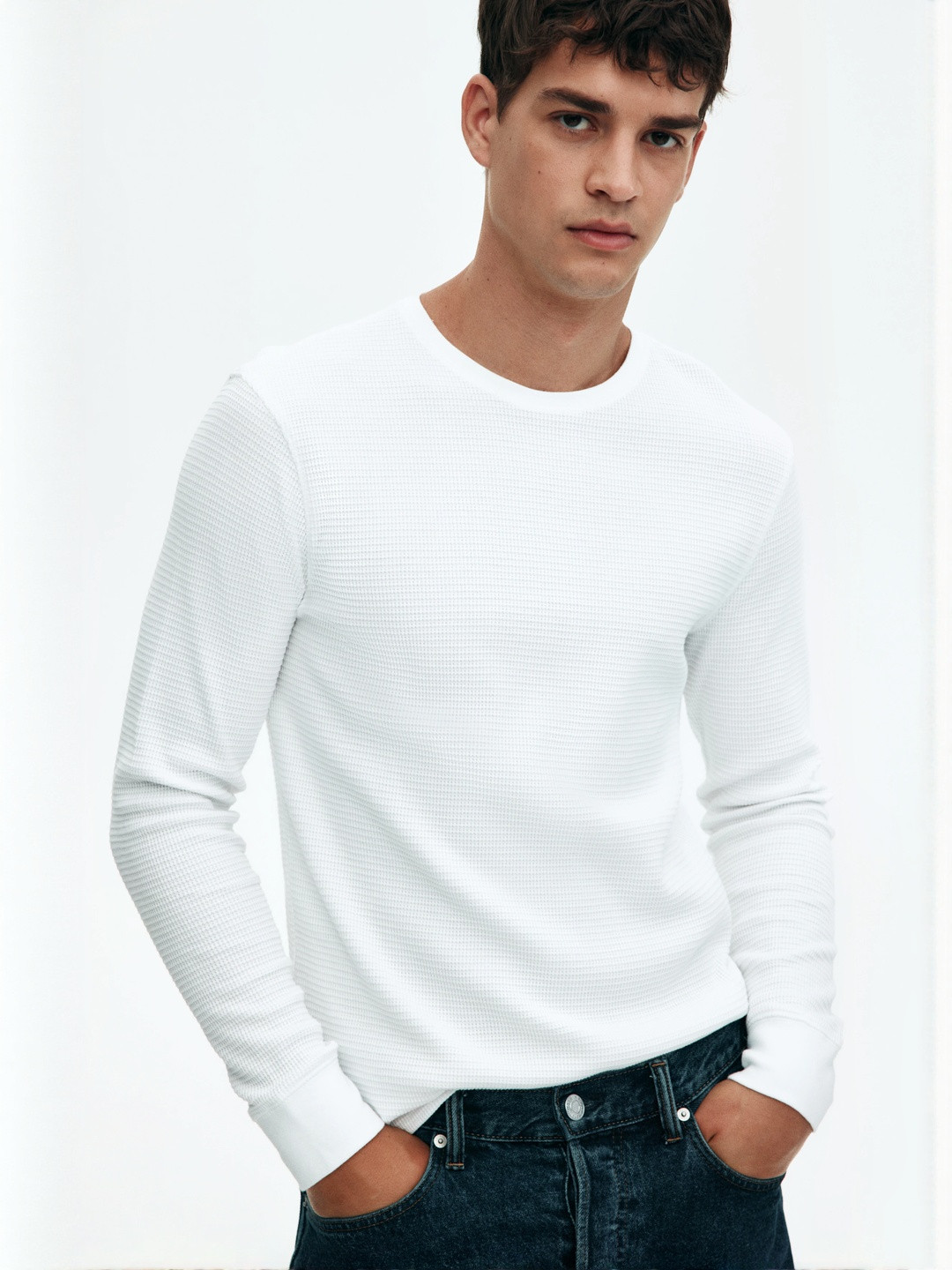 H&M Slim Fit Waffled Jersey Top T-Shirt