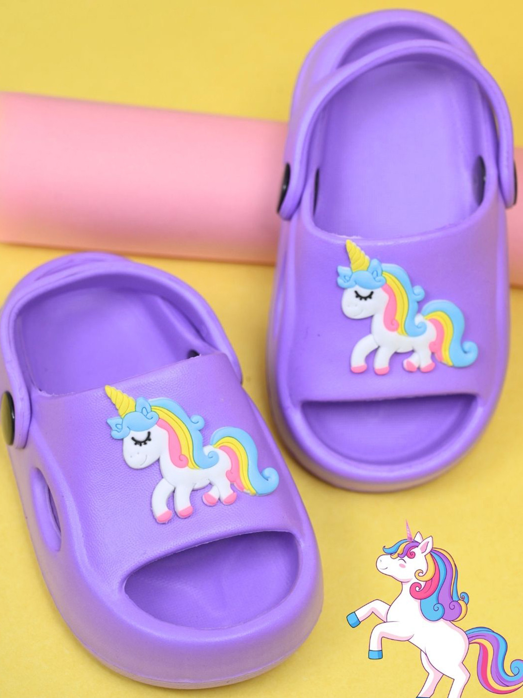Yellow Bee Girls Rubber Unicorn Charms Clogs