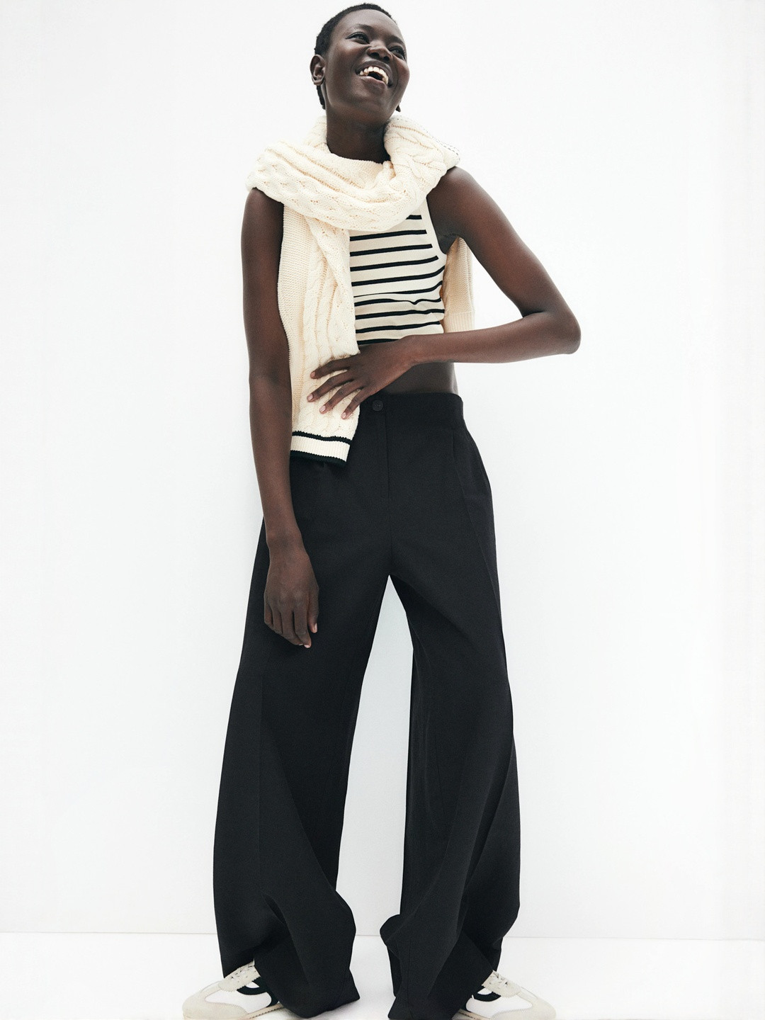 H&M Wide Linen-Blend Trousers
