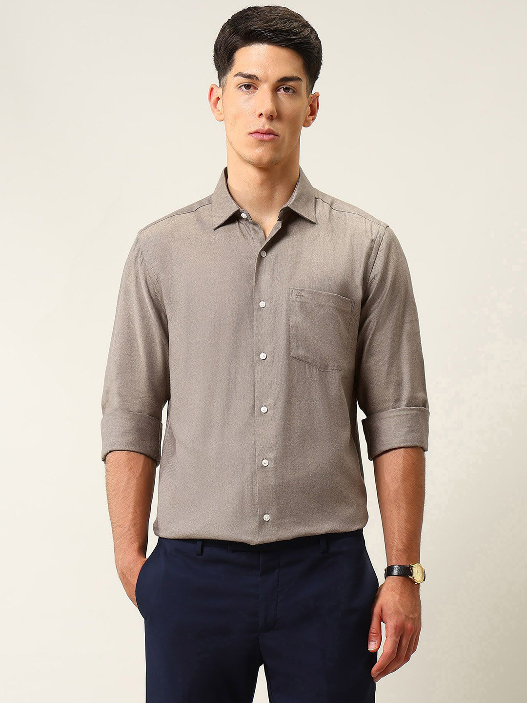 Arrow Ceremony Textured Spread Collar Pure Cotton Shirt