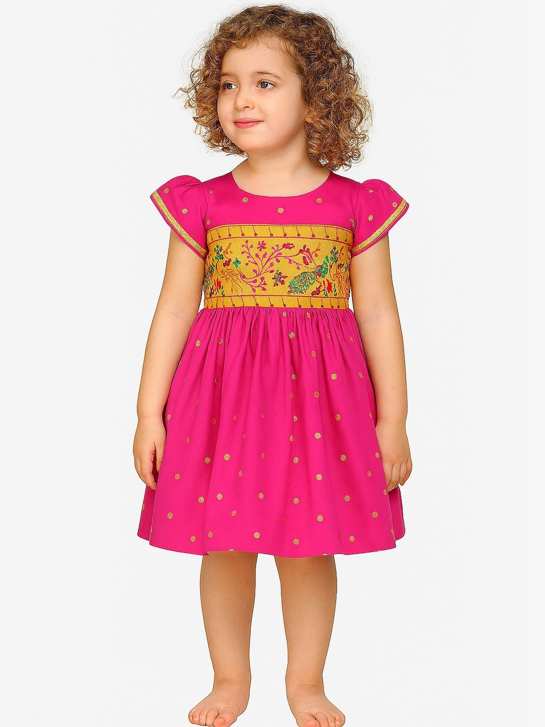 My Lil Princess Girls Paithani Knee Length Embellished A-Line Dress