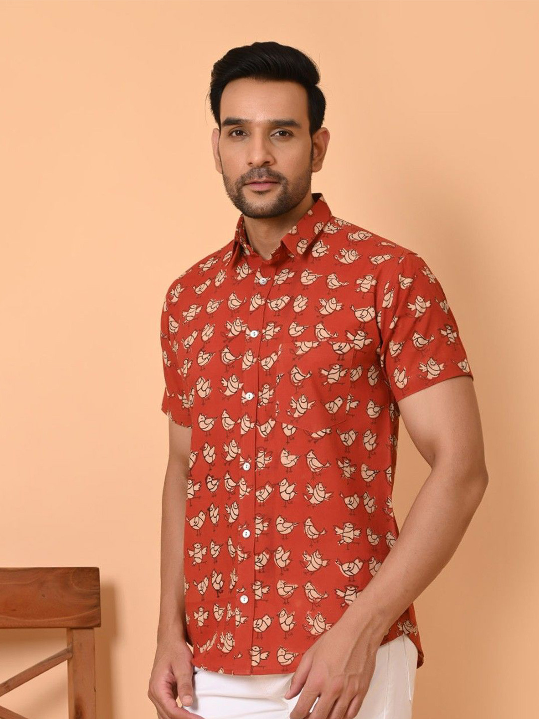 GOODHAND Men Smart Slim Fit Conversational Printed Spread Collar Cotton Casual Shirt