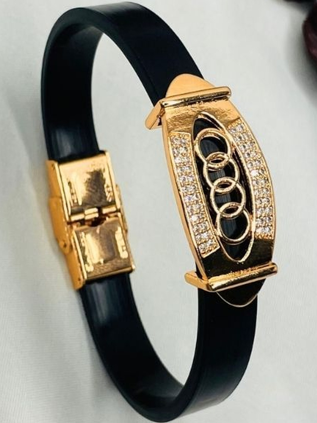 RKB Sales Men American Diamond Antique Rose Gold-Plated Bracelet