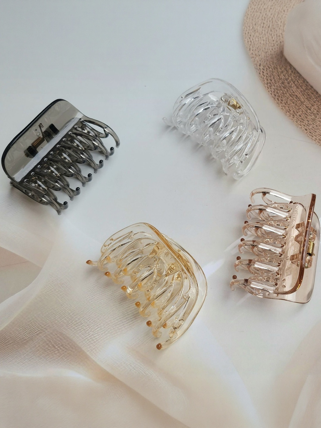 DIVASTRI Women Set of 4 Plastic Transparent Crystal Glossy Finish Hair Claw Clip