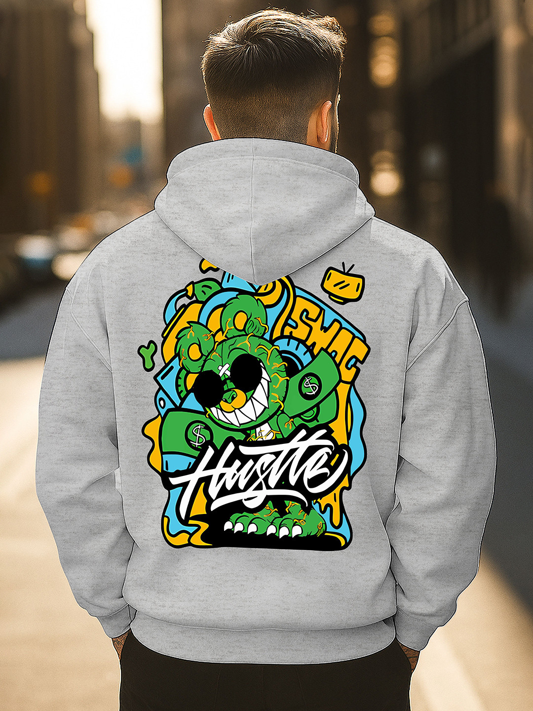 Triptee Men Hustle Monster Graphic Printed Hooded Sweatshirt