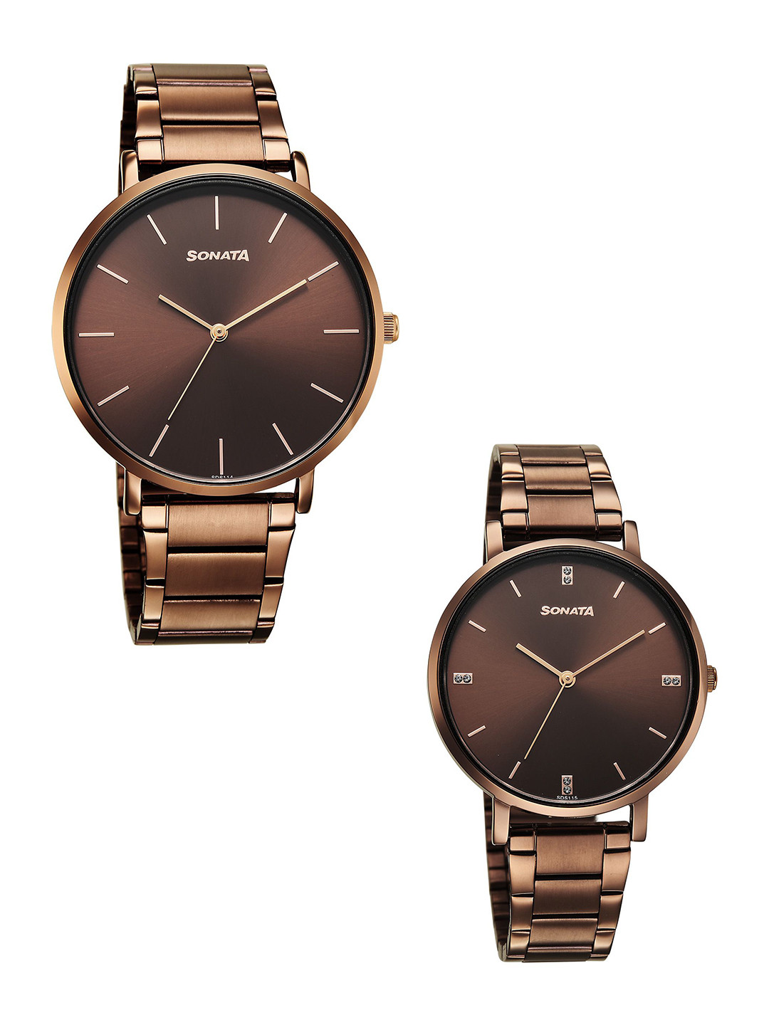 Sonata Soulmates Men and Women Quartz Brown Round Dial Pair Watch - 7715087073KM01