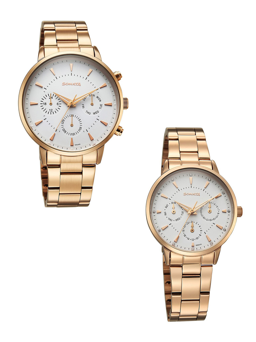 Sonata Perfect Men and Women P2 Quartz White Round Dial Pair Watch - 7718587093WM01