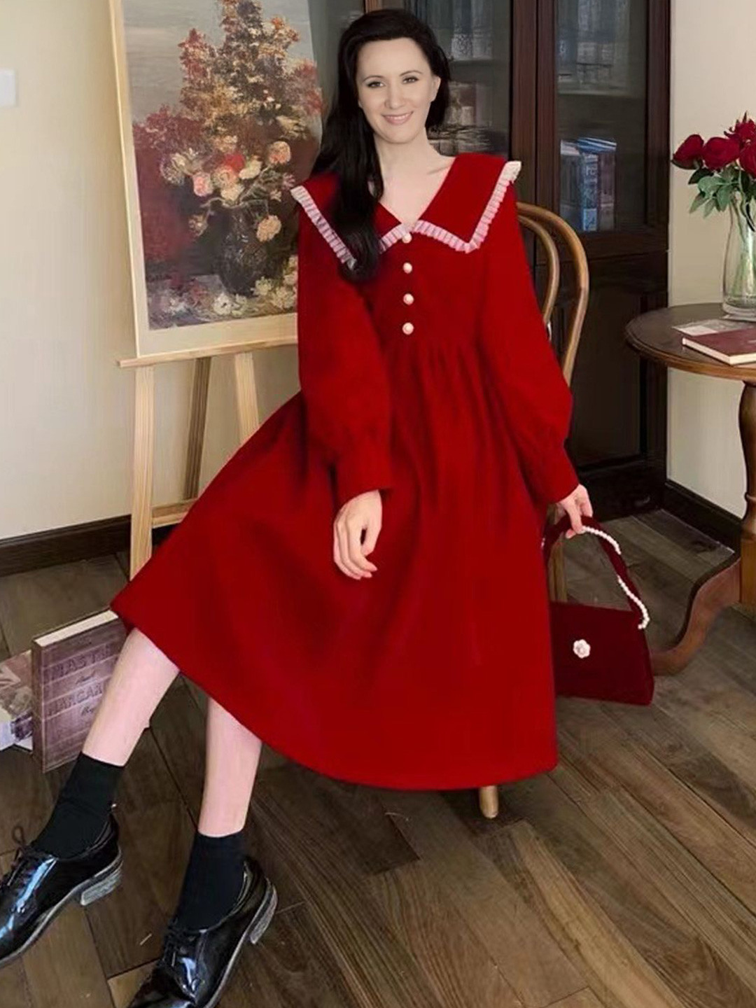 StyleCast Soid Peter Pan Collar A-Line Midi Dress