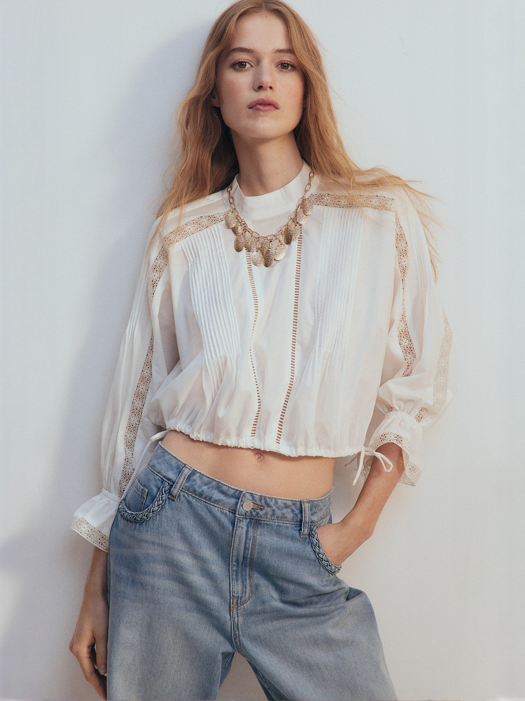 H&M Lace-Inset Cotton Blouse