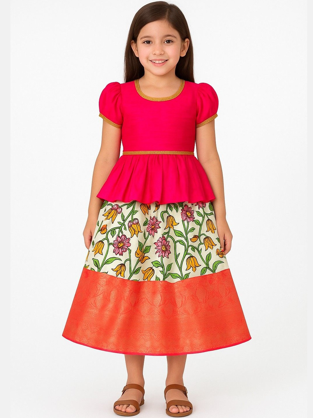 My Lil Princess Girls Pink & White Embellished Jacquard A-Line Dress