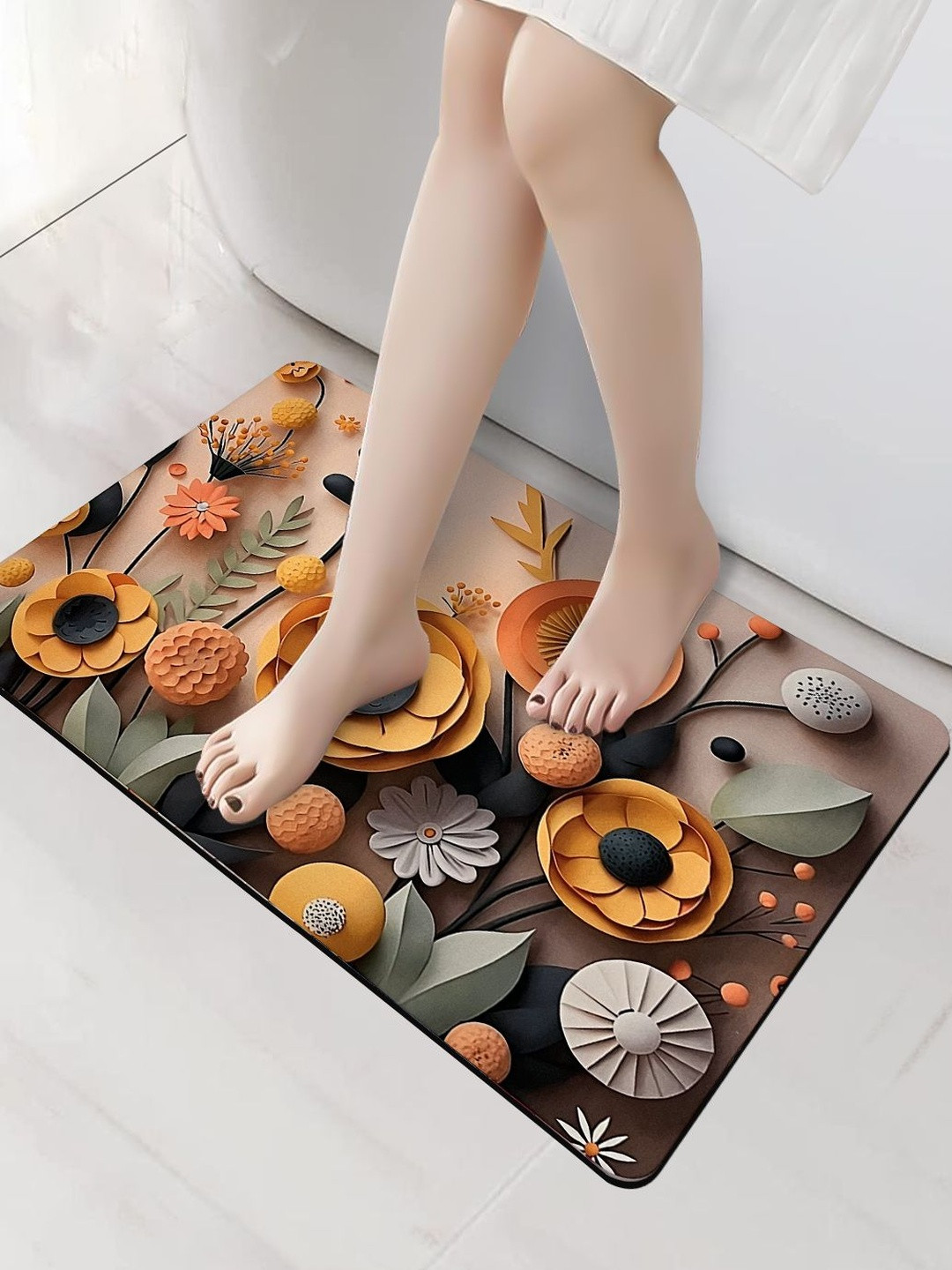 Sittella Yellow Flower Print Anti-Skid Bathroom Mat