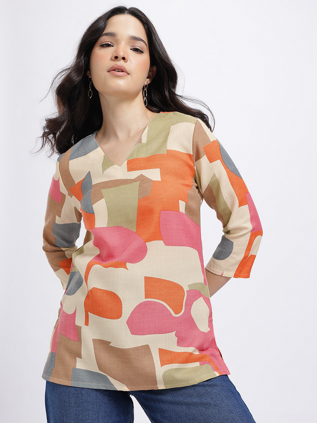 Anouk Rustic Abstract Printed V-Neck Kurti