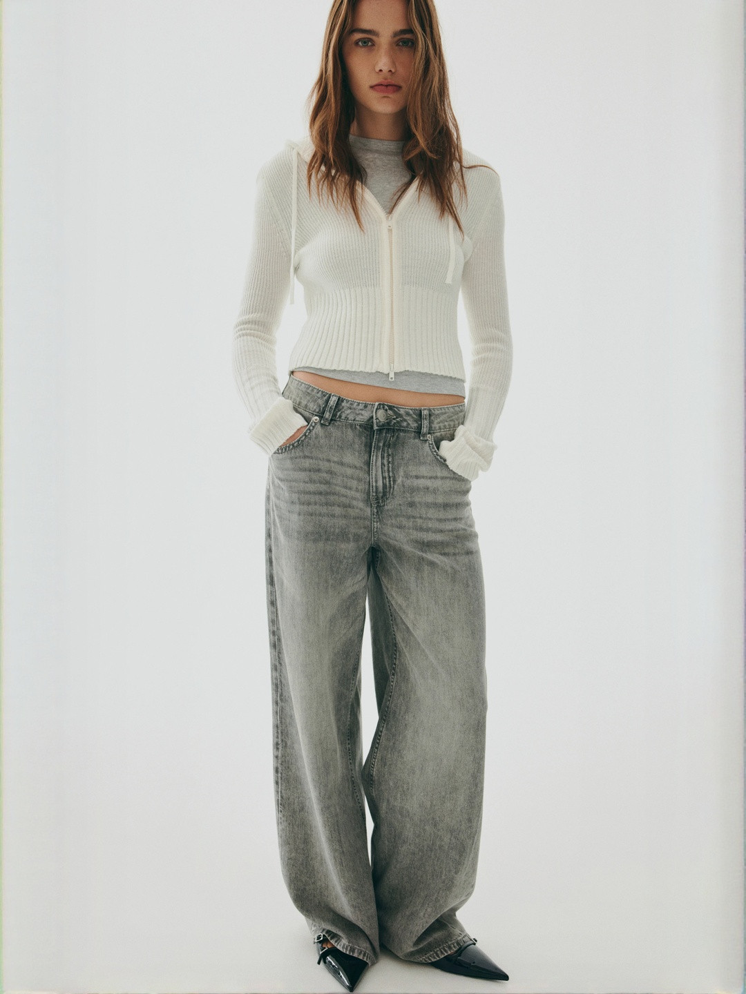 H&M Acrylic Hooded Zip-Through Cardigan