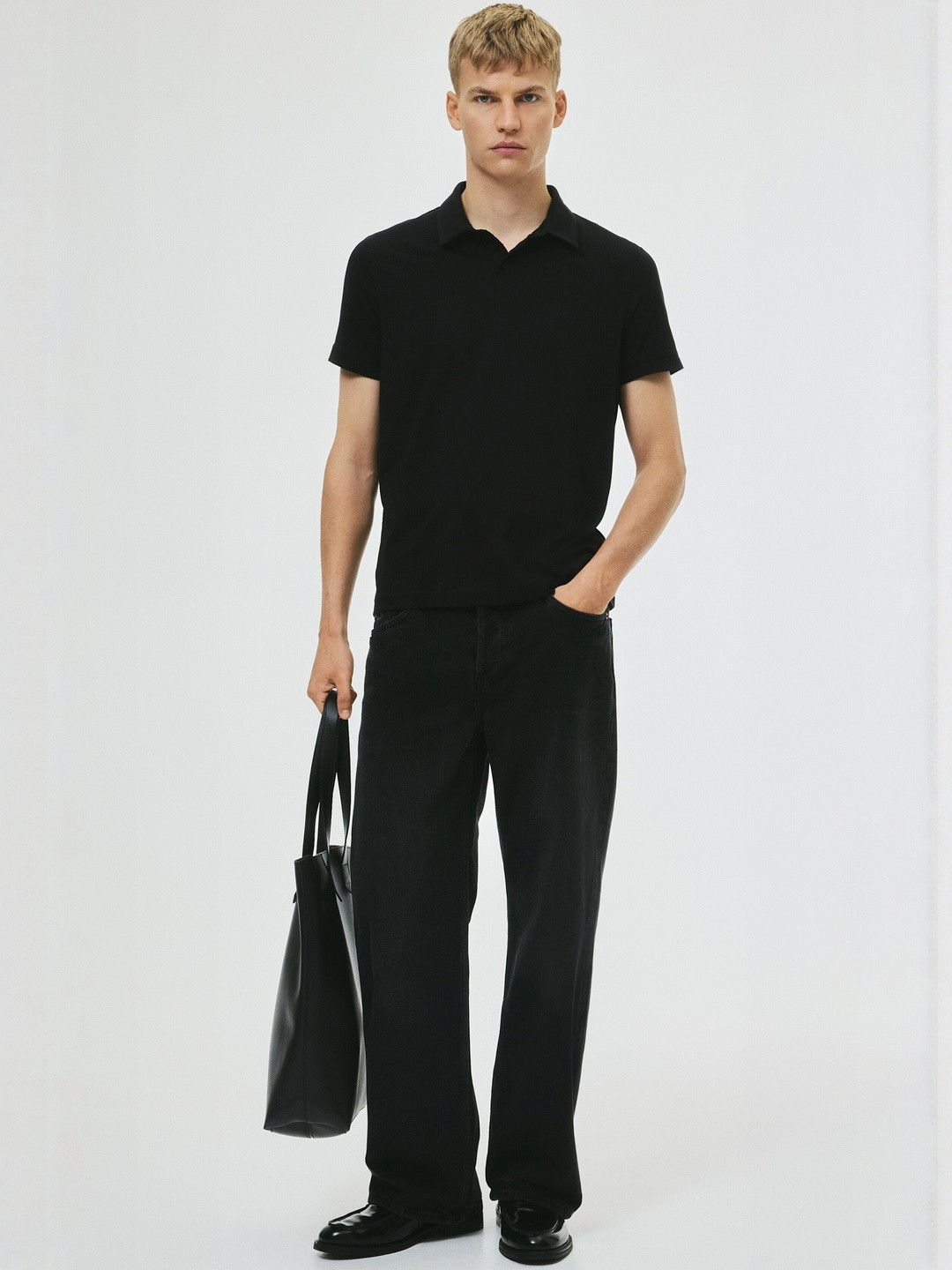 H&M Men Black Slim Fit Polo Shirt