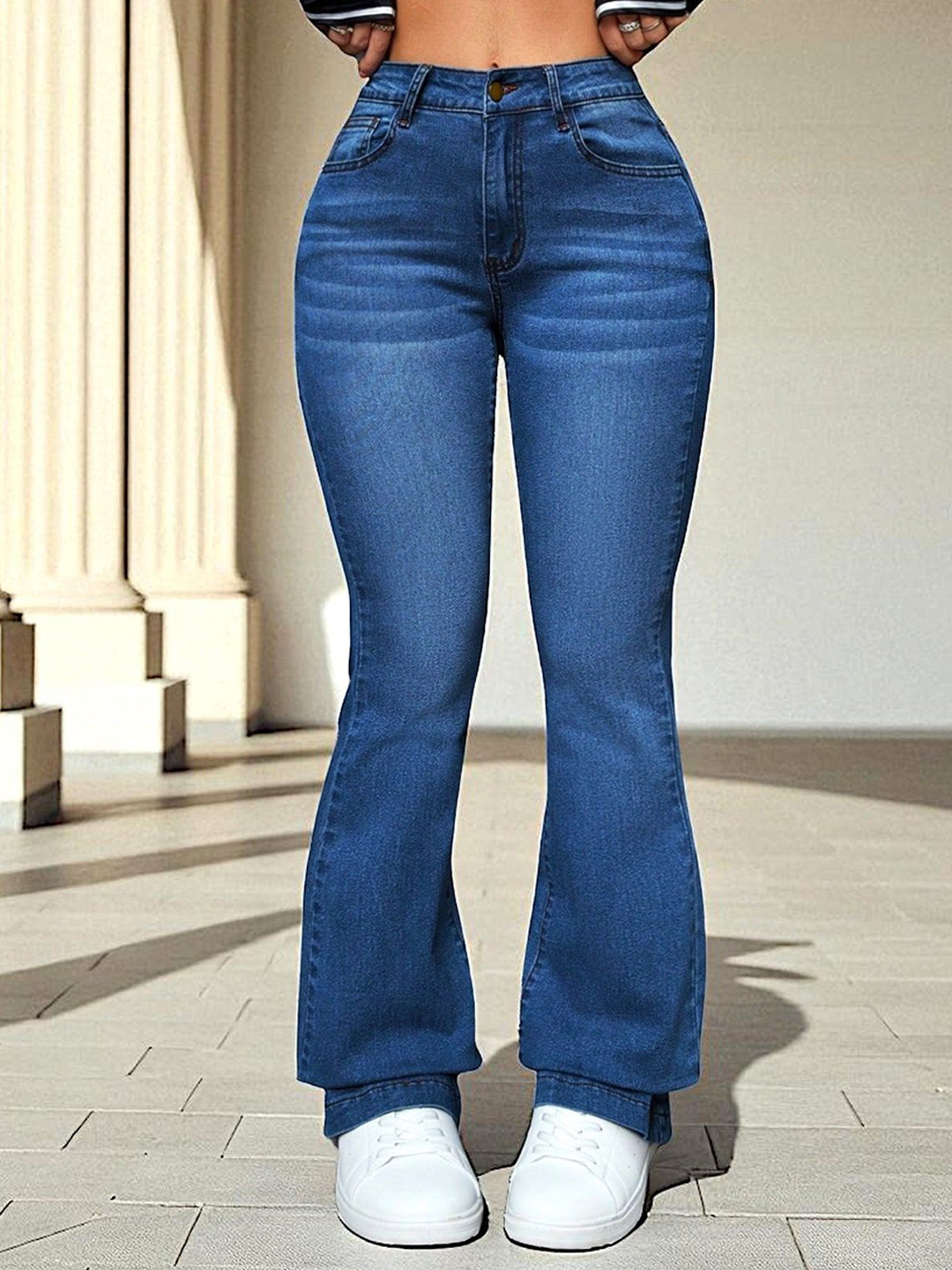 Glossia Women Cotton Boot Cut Flared High-Rise Stretchable Jeans