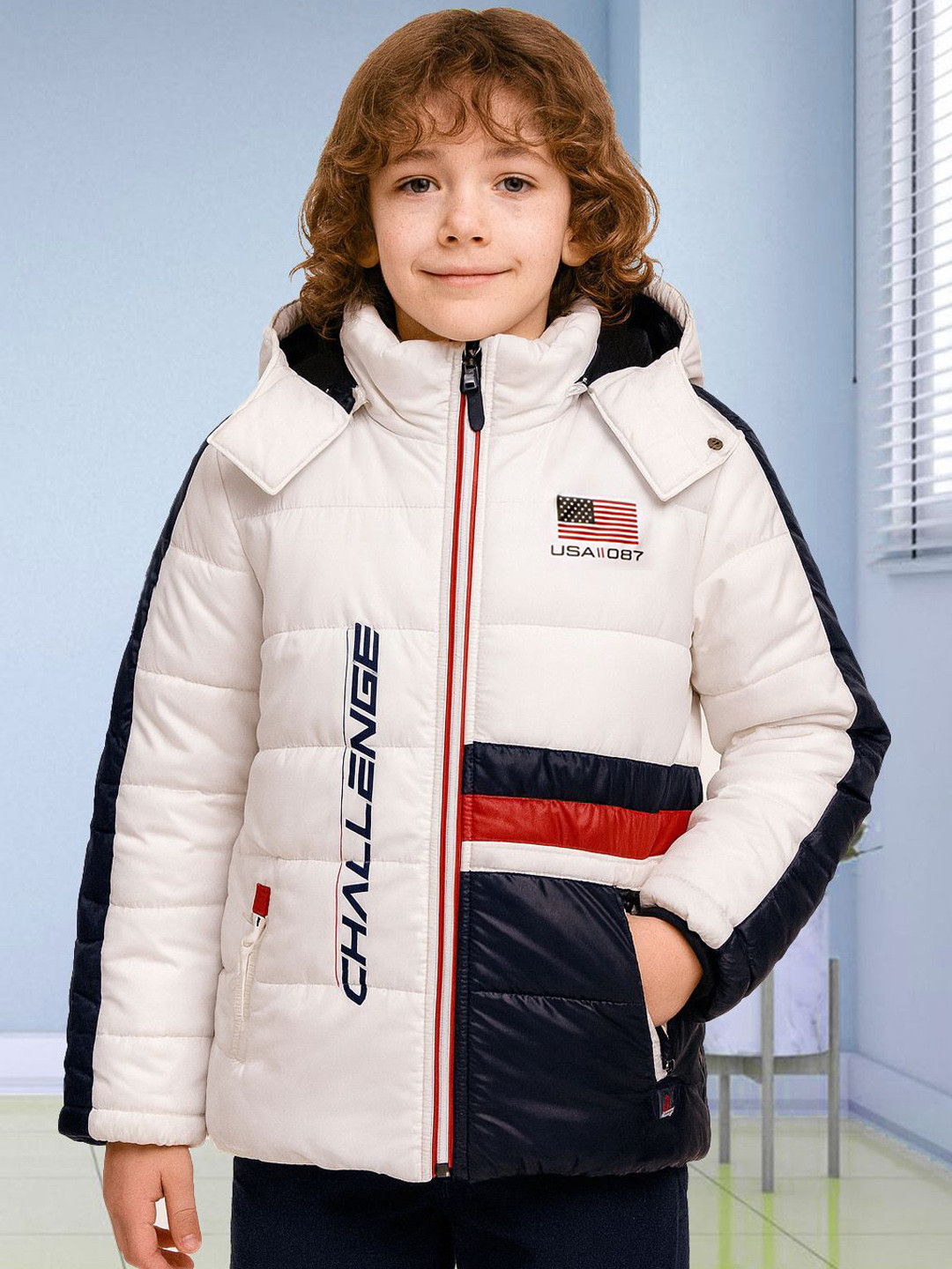 LURE JUNIOR Boys Colourblocked Hooded Puffer Jacket With Patchwork