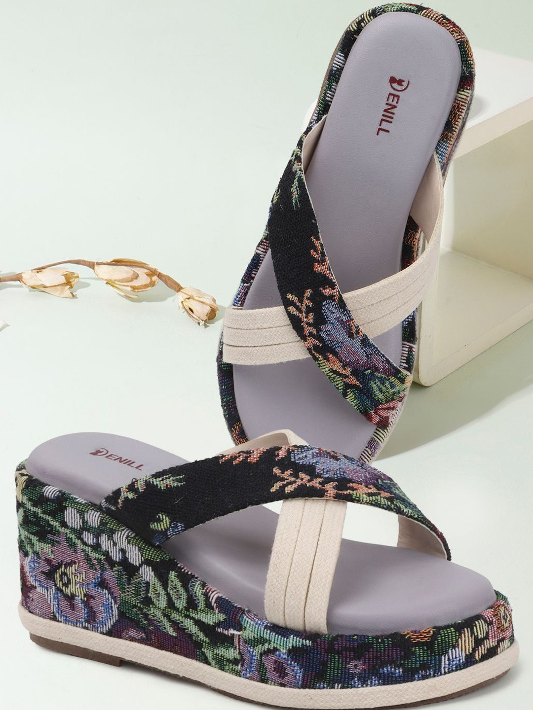 Denill Women Floral Tapestry Crisscross Straps Wedge Sandals