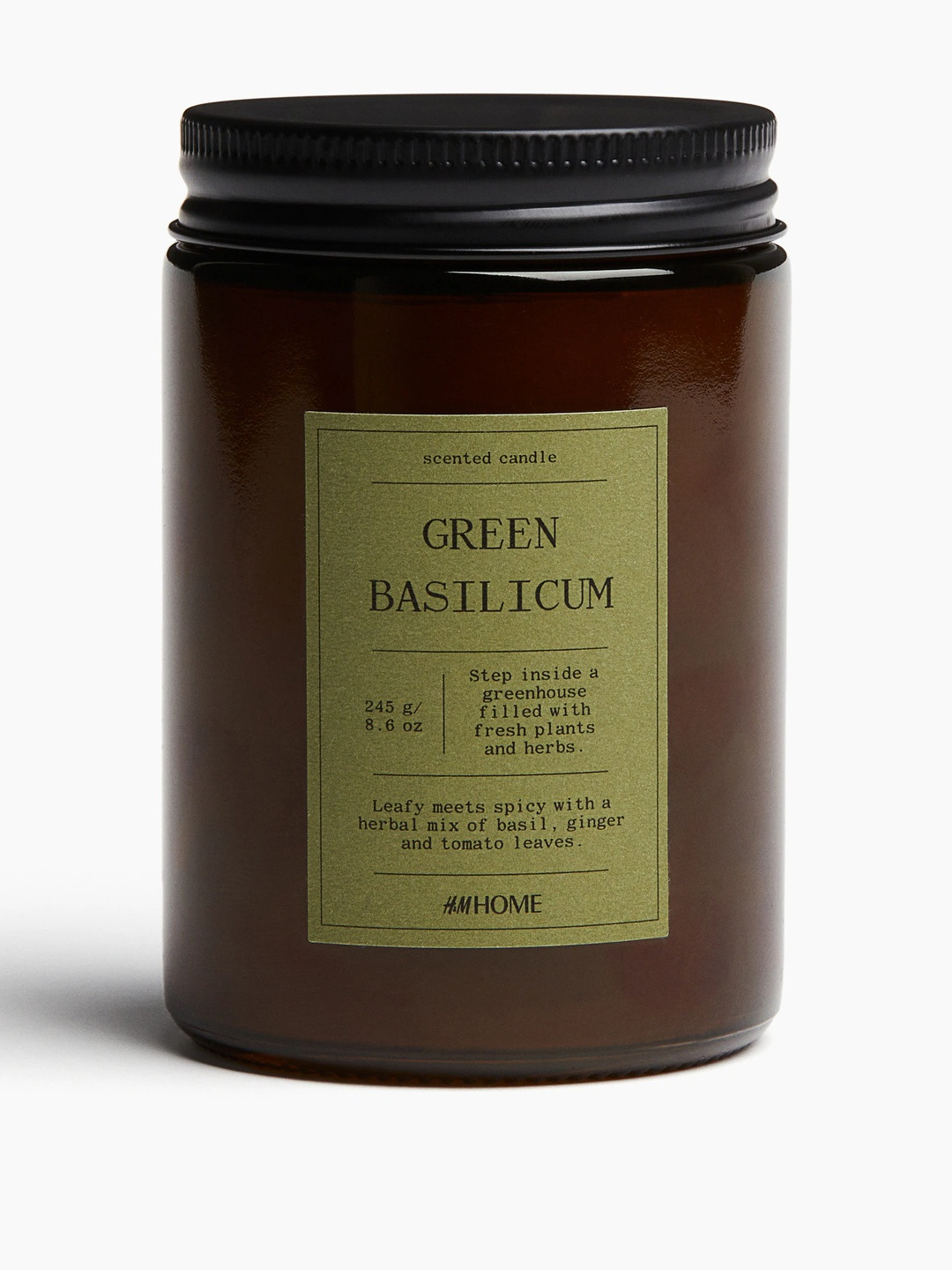 H&M Small Candle in Glass Holder Green Basilicum Solid Geometric Regular Jar Candles