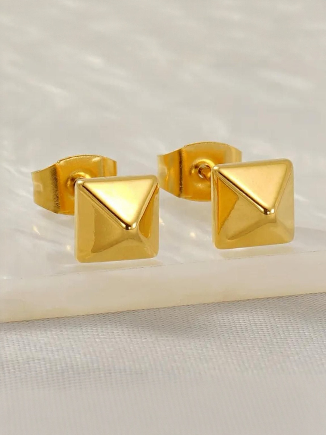 DZOIR Gold Plated Pyramid Studs Earrings