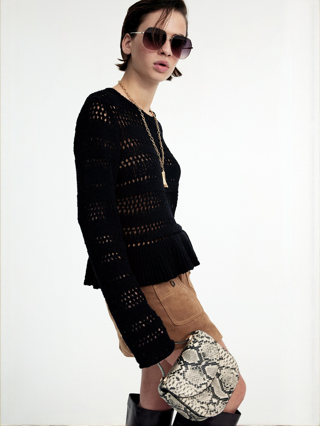 H&M Women Pointelle-Knit Peplum Jumper