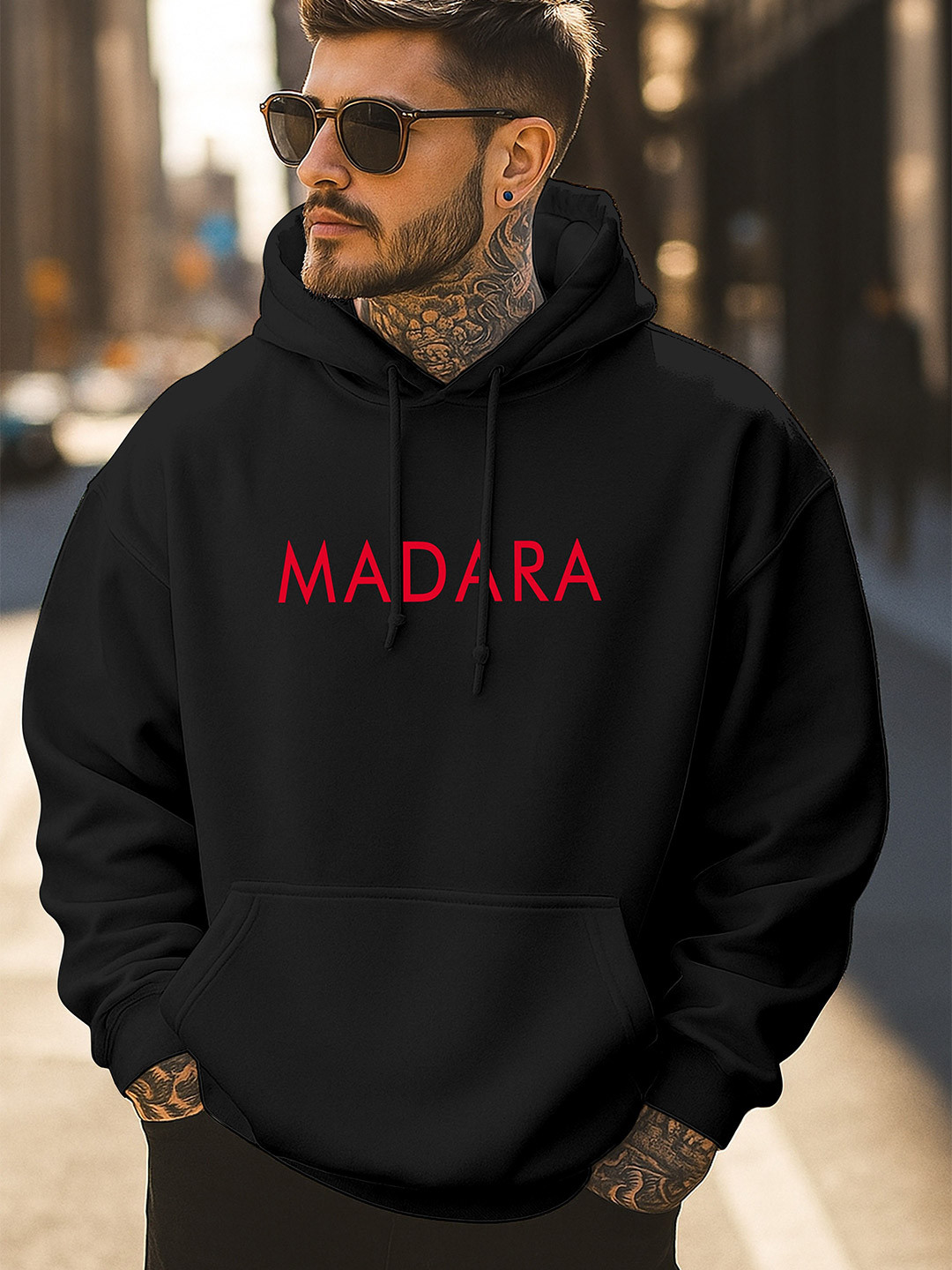 Triptee Men Madara Uchiha Anime Printed Hooded Pullover Sweatshirt