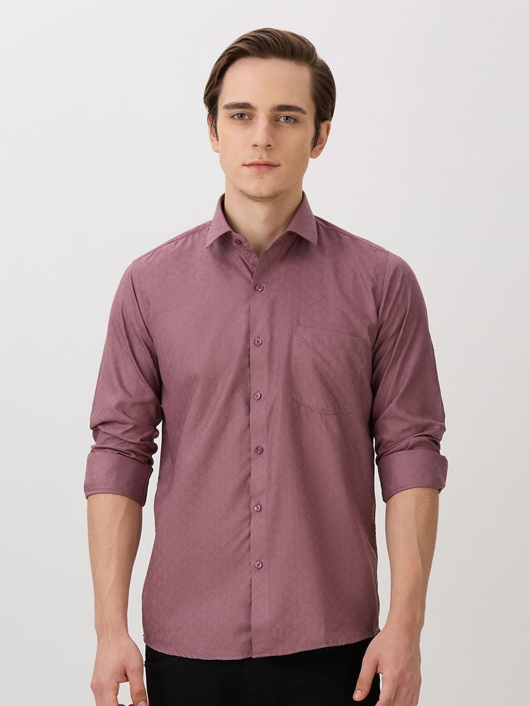 John Philips Textured Spread Collar Pure Cotton Regular Fit Shirt