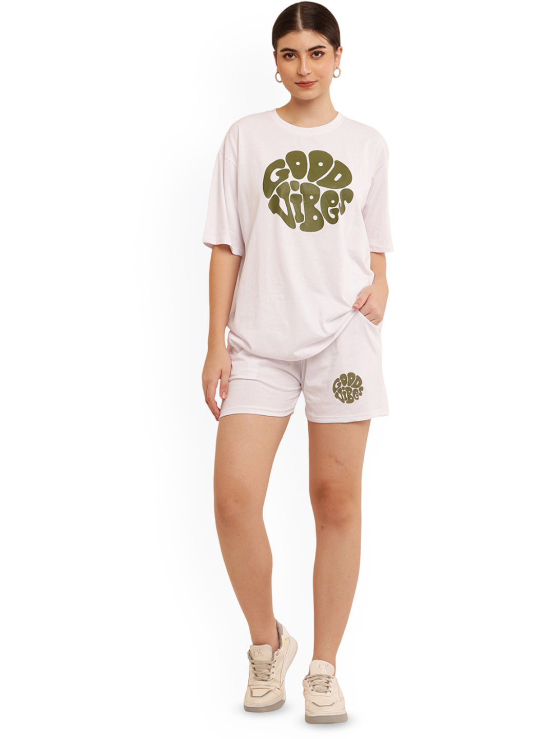 PRIYA POINT Women Printed Pure Cotton T-shirt & Shorts Night suit