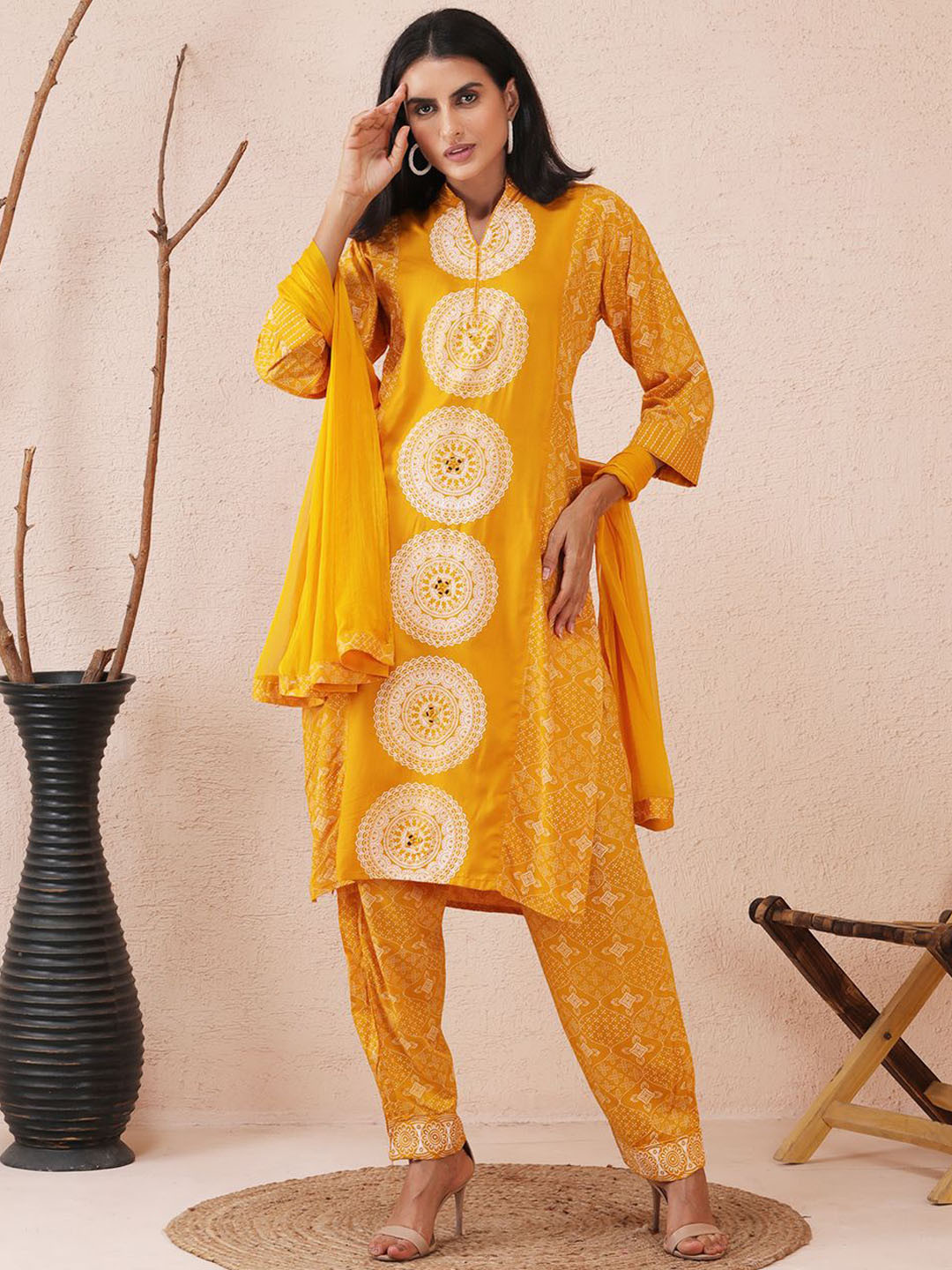 Sold For Style Women Ethnic Motifs Printed Cotton Kurta with Trousers & Dupatta