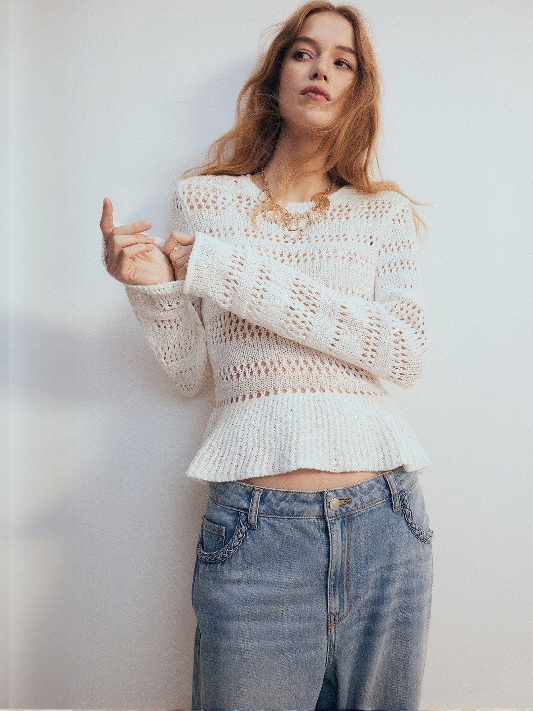 H&M Pointelle-Knit Peplum Jumper