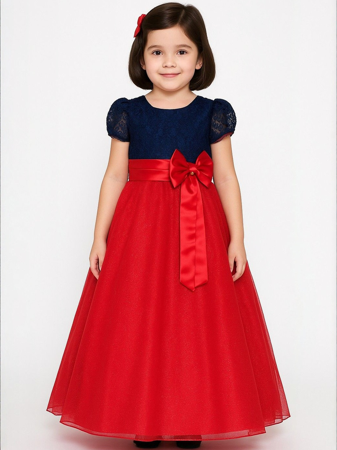 My Lil Princess Embellished Puff Sleeve A-Line Maxi Dress