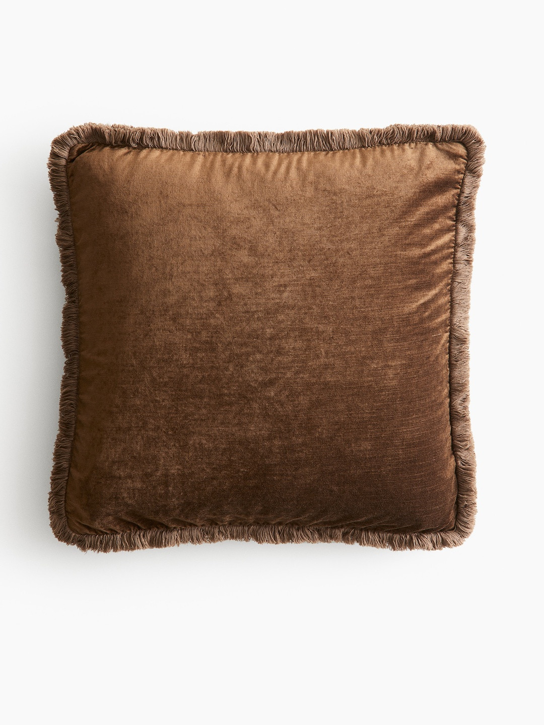 H&M Brown Fringed Velvet Cushion Cover