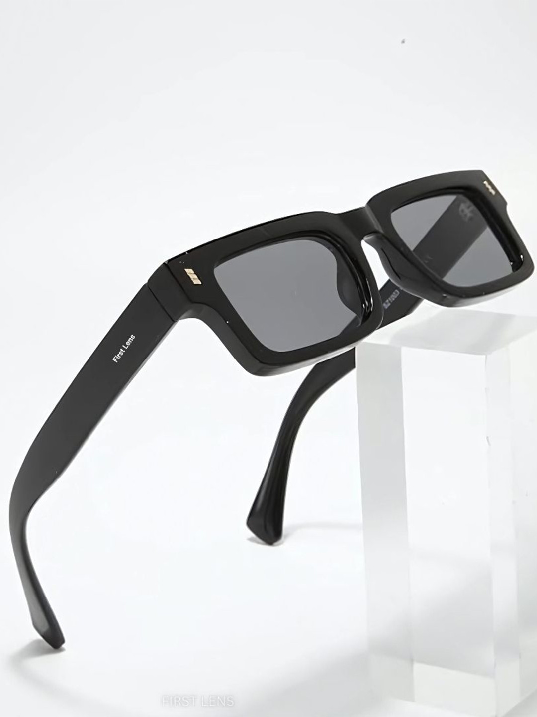 First Lens Unisex Black Lens & Black Square Sunglasses C10364