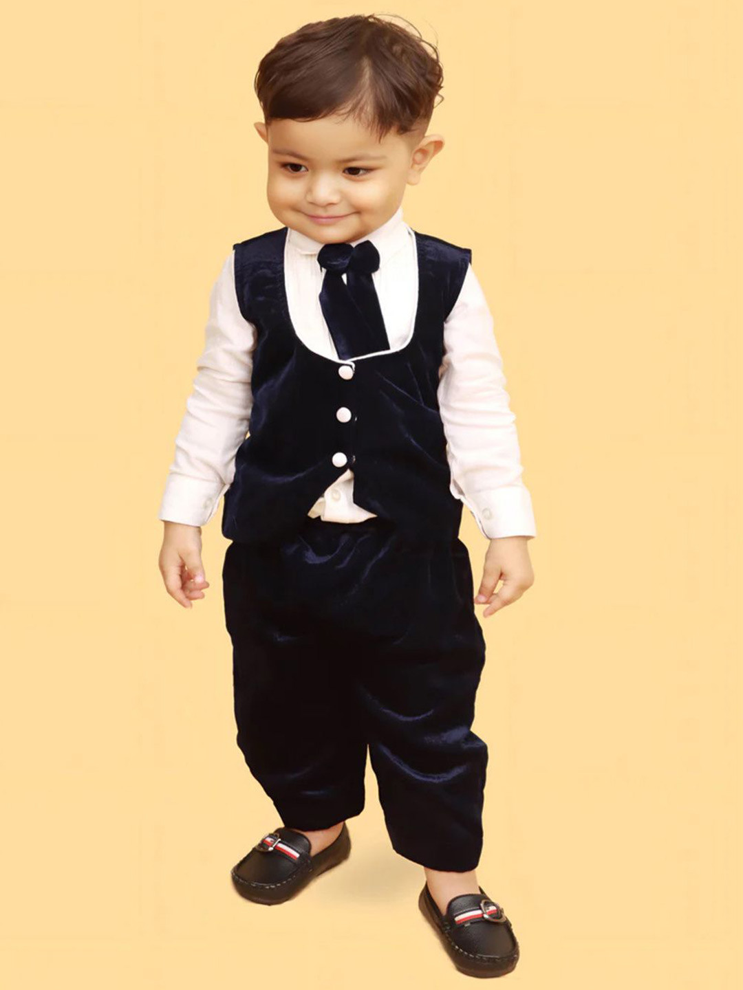DISHA CREATIONZ Boy 3-Pcs Pure Cotton Jacket With Shirt & Trousers Party Suit