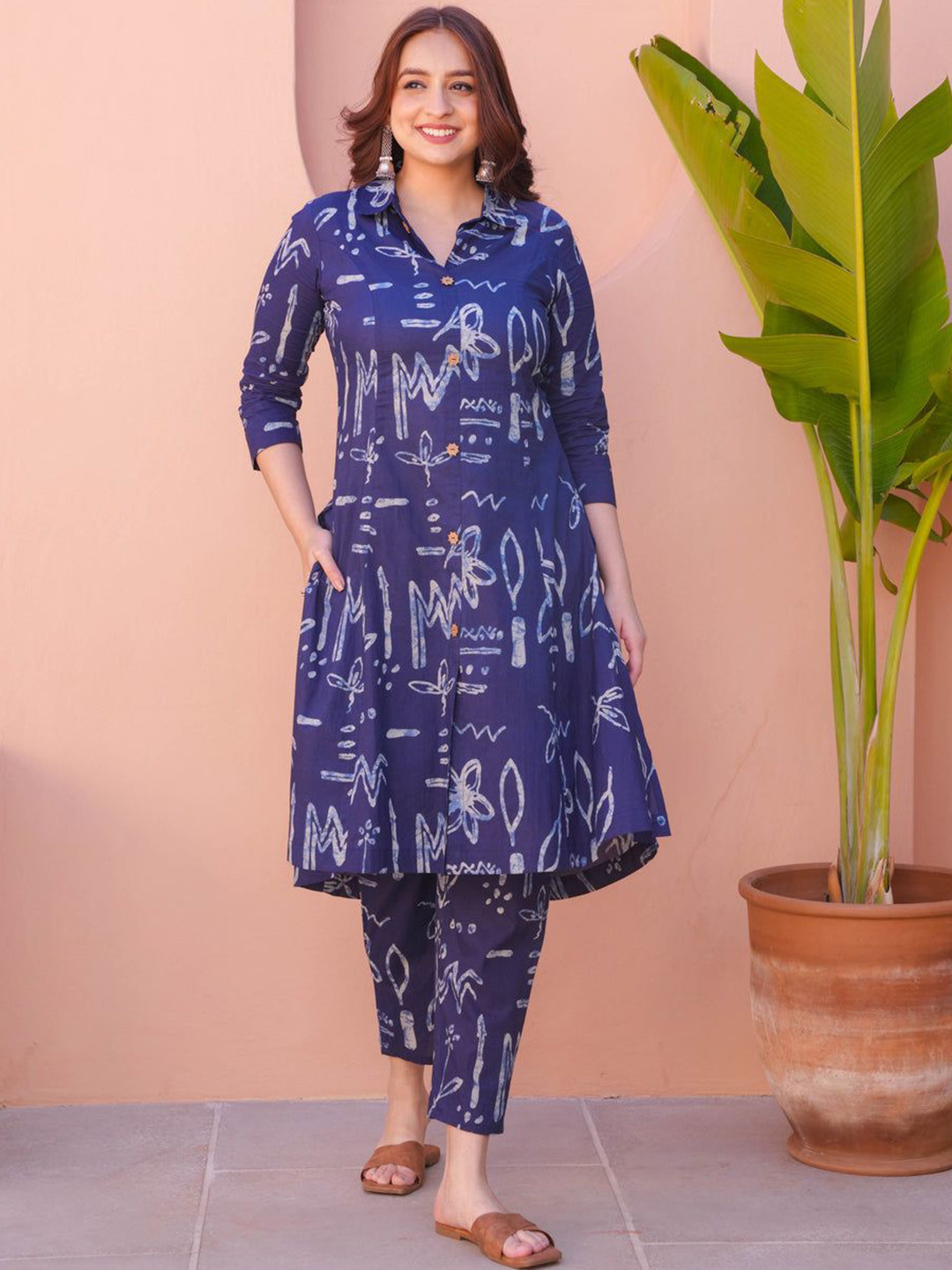 Tradenest International Women Abstract Printed A-Line Kurta with Trousers