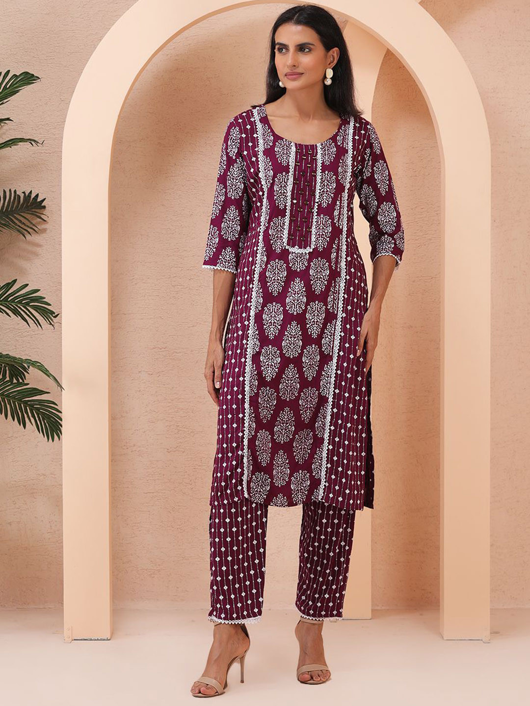 Sold For Style Women Ethnic Motifs Printed  Lace Work Cotton Kurta with Trouser & Dupatta