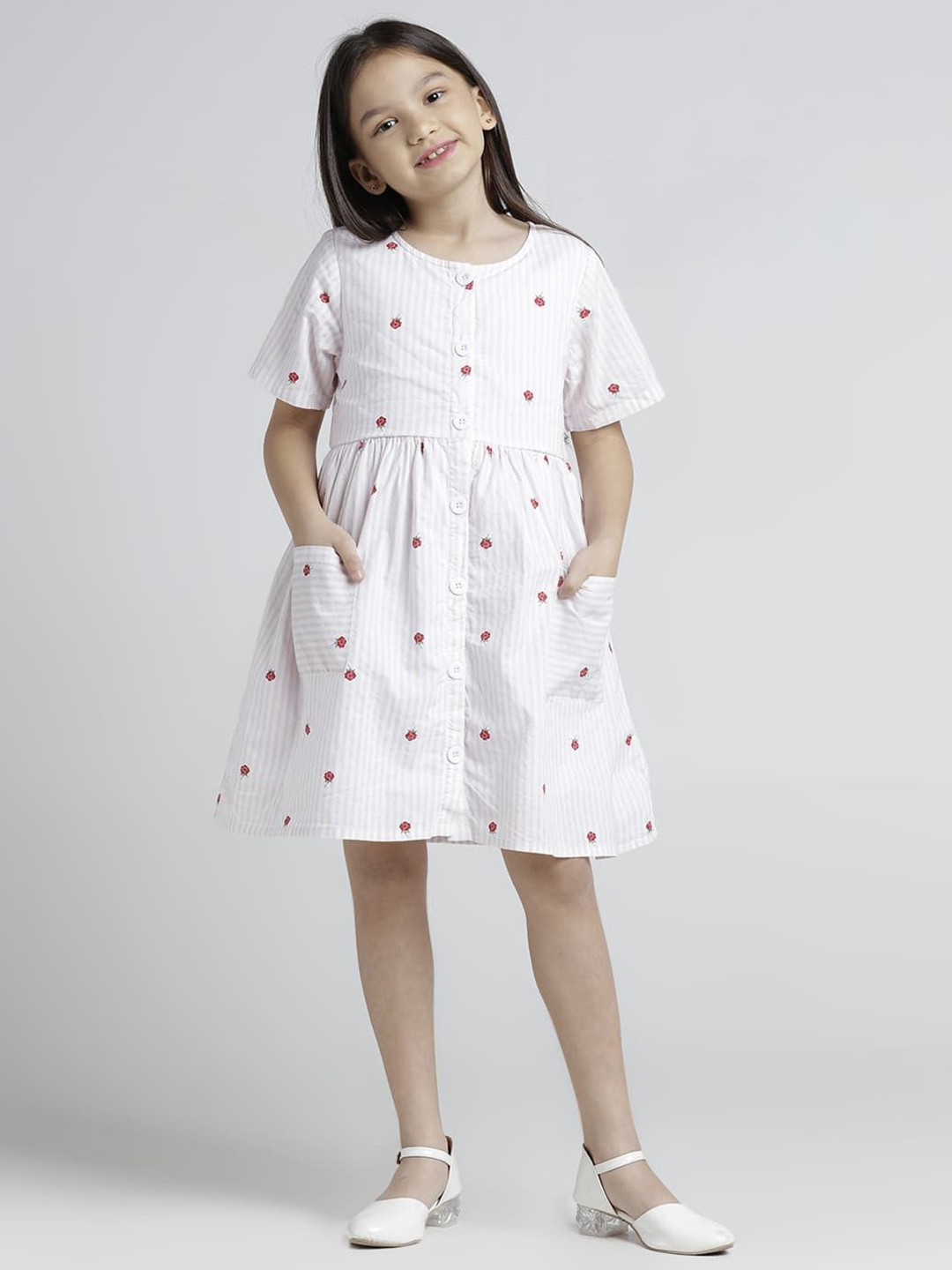UNDER FOURTEEN ONLY Girls Floral Printed  Utility Pocket Detailing Fit & Flare Dress